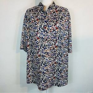 Vintage 70s Plus Size 2X 3X Popover Top Blouse Short Sleeve Unique Retro Print